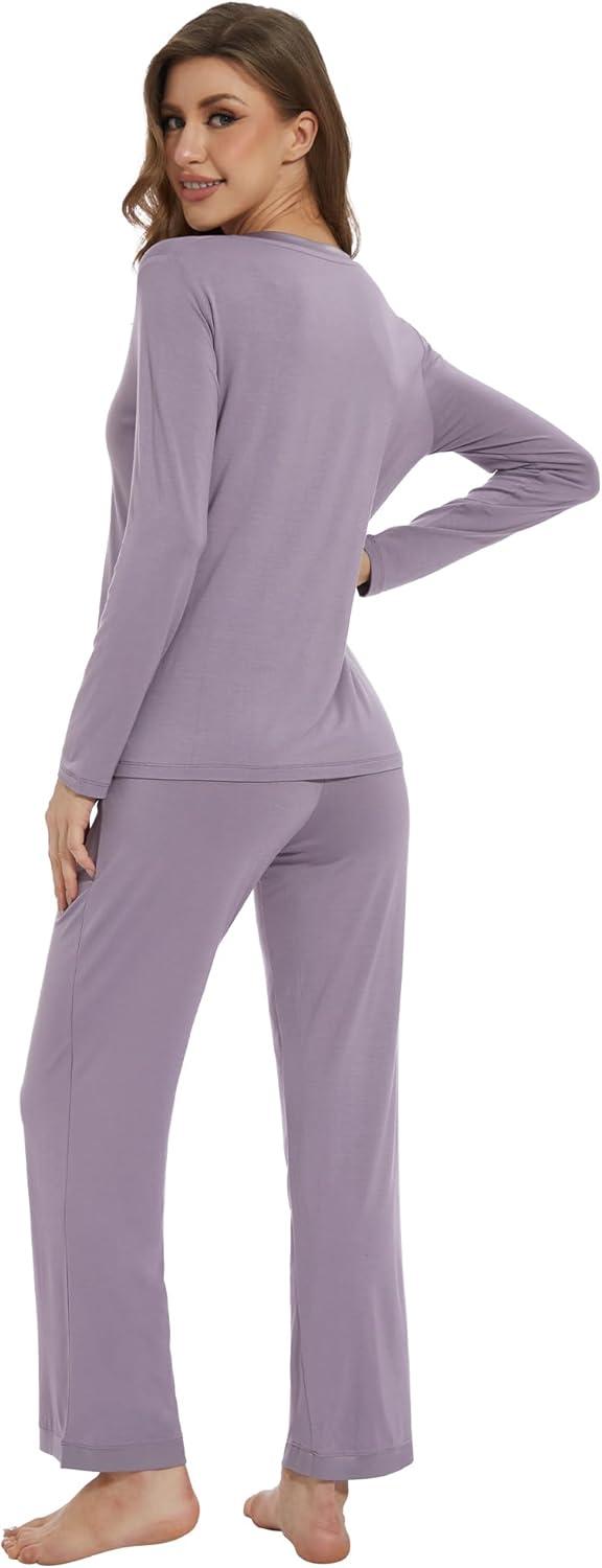 imageWiWi Womens Pajamas Set Sleepwear Loungewear Long Sleeve Pajama Sets Soft Pjs Viscose from Bamboo 2 Piece PJ SXXLCviolet