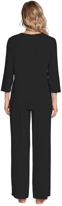 imageWiWi Womens Pajamas Set Sleepwear Loungewear Long Sleeve Pajama Sets Soft Pjs Viscose from Bamboo 2 Piece PJ SXXLDblack