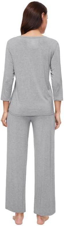 imageWiWi Womens Pajamas Set Sleepwear Loungewear Long Sleeve Pajama Sets Soft Pjs Viscose from Bamboo 2 Piece PJ SXXLDheather Grey