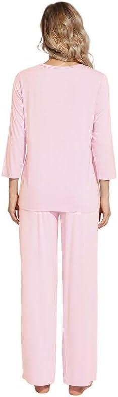 imageWiWi Womens Pajamas Set Sleepwear Loungewear Long Sleeve Pajama Sets Soft Pjs Viscose from Bamboo 2 Piece PJ SXXLDpink