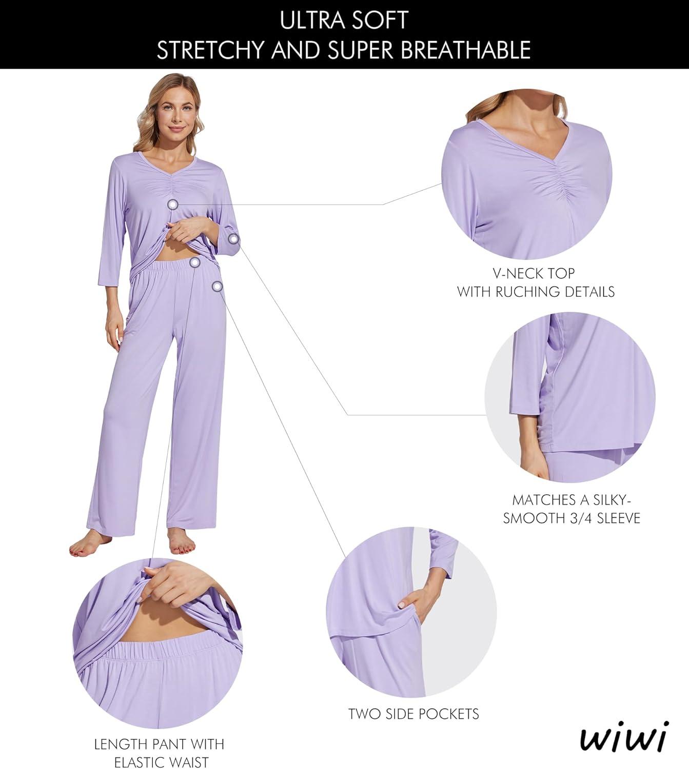 imageWiWi Womens Pajamas Set Sleepwear Loungewear Long Sleeve Pajama Sets Soft Pjs Viscose from Bamboo 2 Piece PJ SXXLDtaro Purple