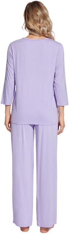 imageWiWi Womens Pajamas Set Sleepwear Loungewear Long Sleeve Pajama Sets Soft Pjs Viscose from Bamboo 2 Piece PJ SXXLDtaro Purple