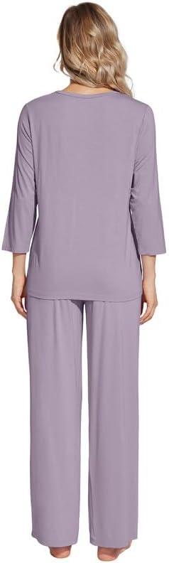 imageWiWi Womens Pajamas Set Sleepwear Loungewear Long Sleeve Pajama Sets Soft Pjs Viscose from Bamboo 2 Piece PJ SXXLDviolet