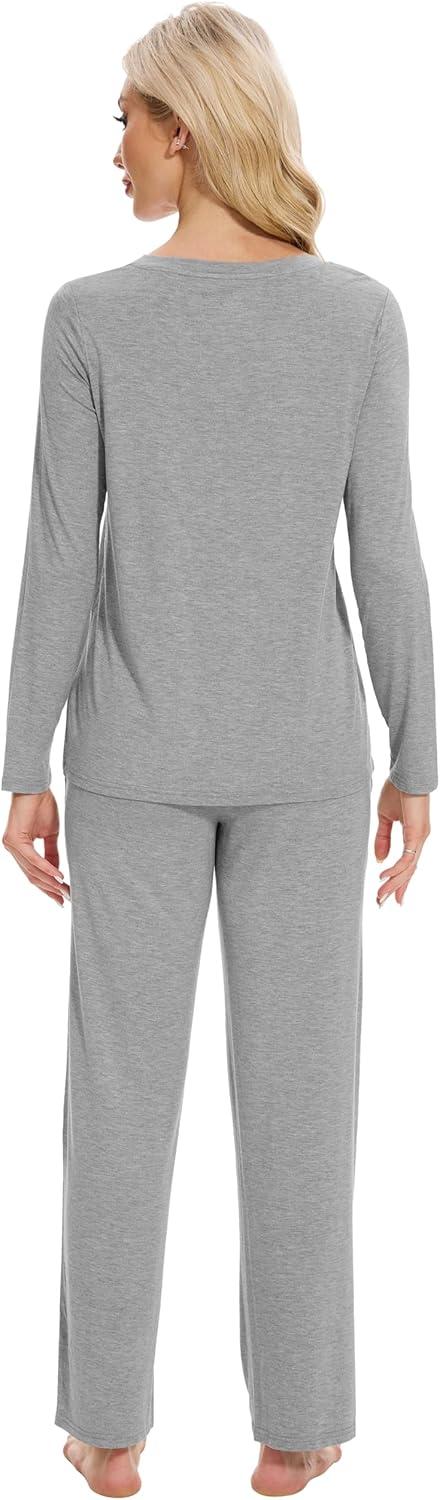 imageWiWi Womens Pajamas Set with Long Sleeve and Pants Soft Loungewear Comfortable Sleepwear Viscose from Bamboo SXXLHeather Grey