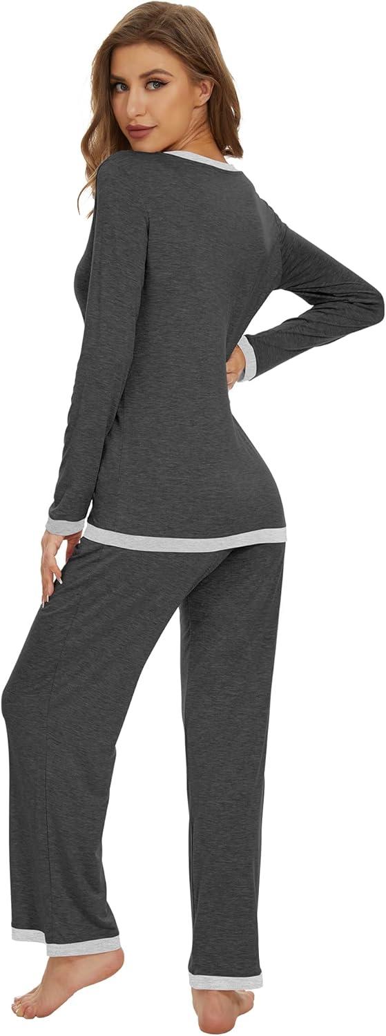 imageWiWi Womens Viscose from Bamboo Pajama Sets Soft Long Sleeves Top with Pants Loose 2 Pieces Loungewear Set SXXLAcharcoal Heather