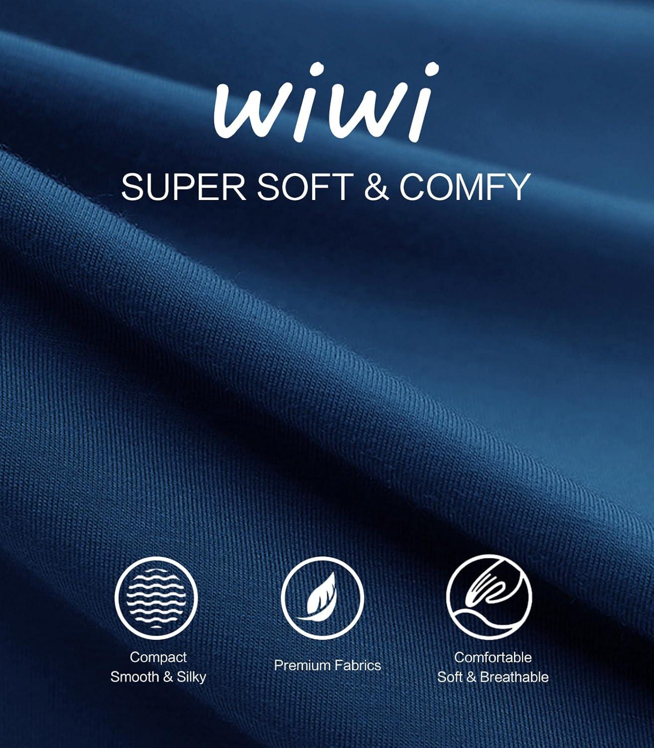 imageWiWi Womens Viscose from Bamboo Pajama Sets Soft Long Sleeves Top with Pants Loose 2 Pieces Loungewear Set SXXLAink Blue