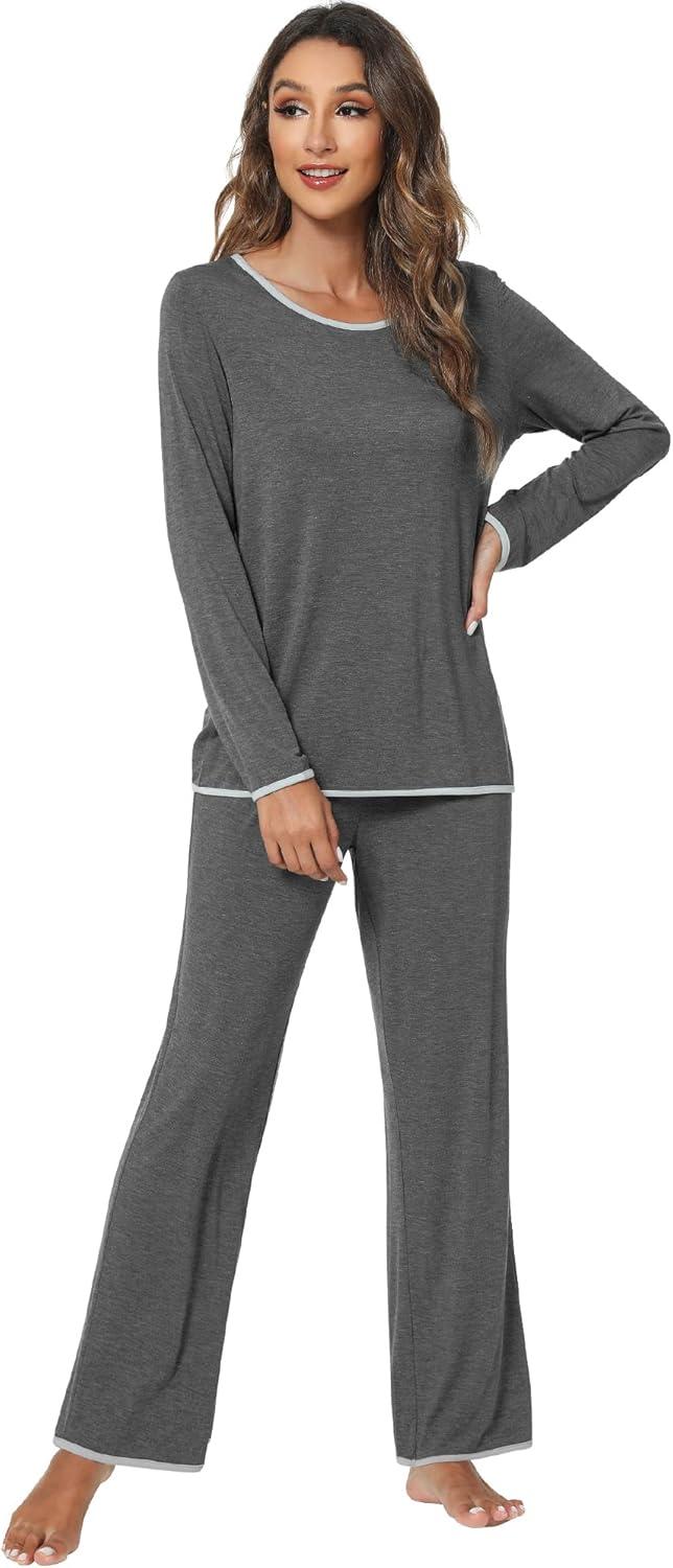 imageWiWi Womens Viscose from Bamboo Pajamas Set Soft Long Sleeve Tops and Pants Sleepwear Lightweight Pj Loungewear SXXLA Heather Grey