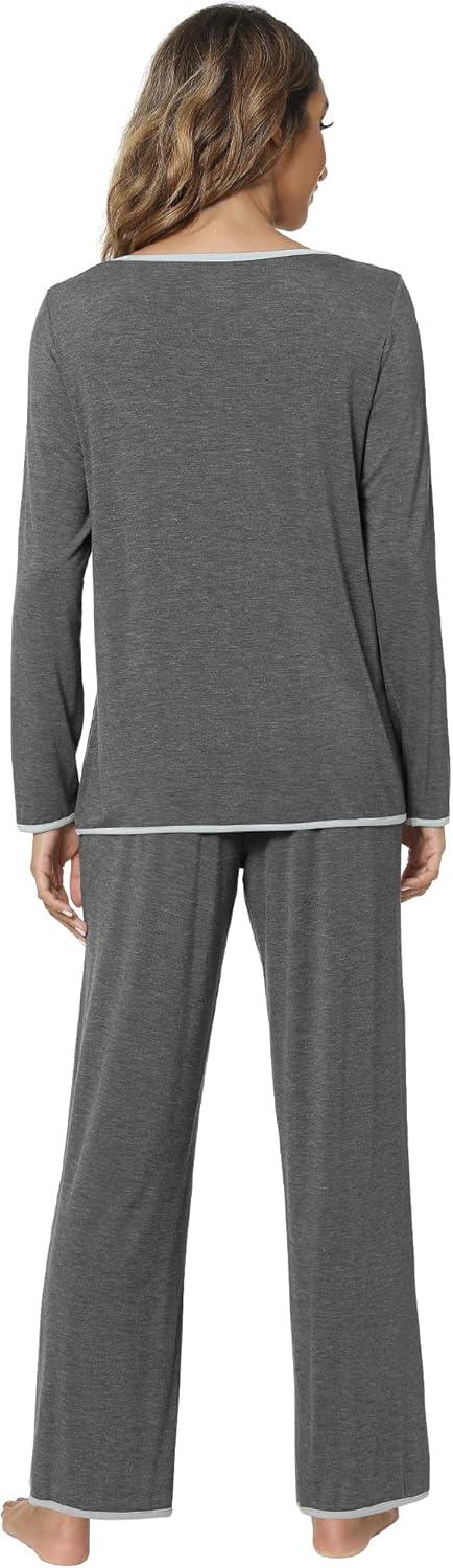 imageWiWi Womens Viscose from Bamboo Pajamas Set Soft Long Sleeve Tops and Pants Sleepwear Lightweight Pj Loungewear SXXLA Heather Grey