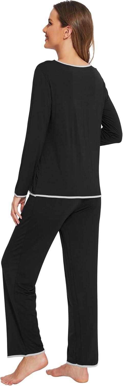 imageWiWi Womens Viscose from Bamboo Pajamas Set Soft Long Sleeve Tops and Pants Sleepwear Lightweight Pj Loungewear SXXLAblack