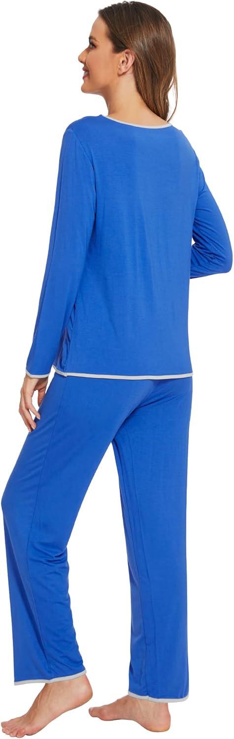 imageWiWi Womens Viscose from Bamboo Pajamas Set Soft Long Sleeve Tops and Pants Sleepwear Lightweight Pj Loungewear SXXLAbright Blue