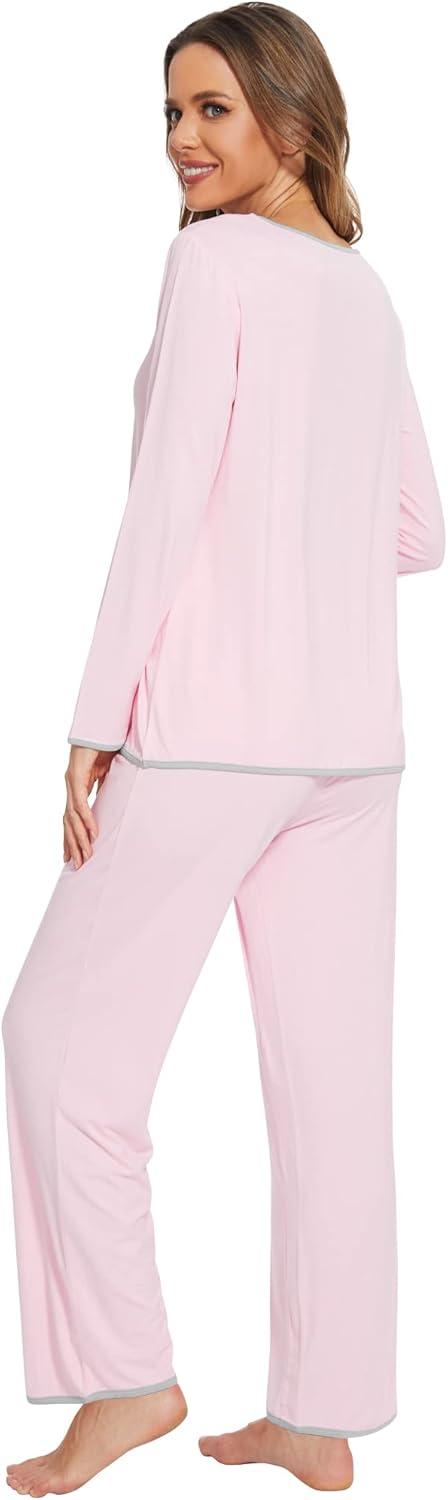 imageWiWi Womens Viscose from Bamboo Pajamas Set Soft Long Sleeve Tops and Pants Sleepwear Lightweight Pj Loungewear SXXLApink