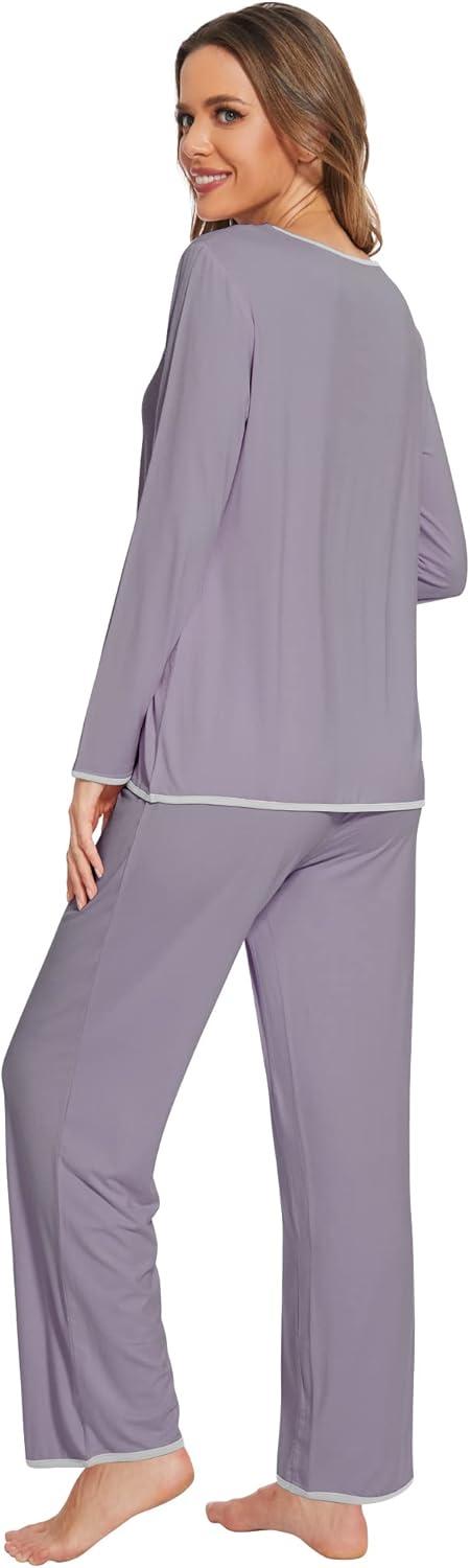 imageWiWi Womens Viscose from Bamboo Pajamas Set Soft Long Sleeve Tops and Pants Sleepwear Lightweight Pj Loungewear SXXLAviolet
