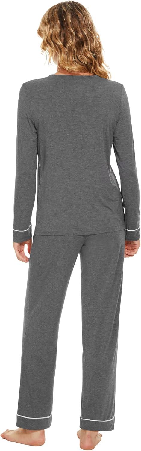 imageWiWi Womens Viscose from Bamboo Pajamas Set Soft Long Sleeve Tops and Pants Sleepwear Lightweight Pj Loungewear SXXLBdark Heather Grey