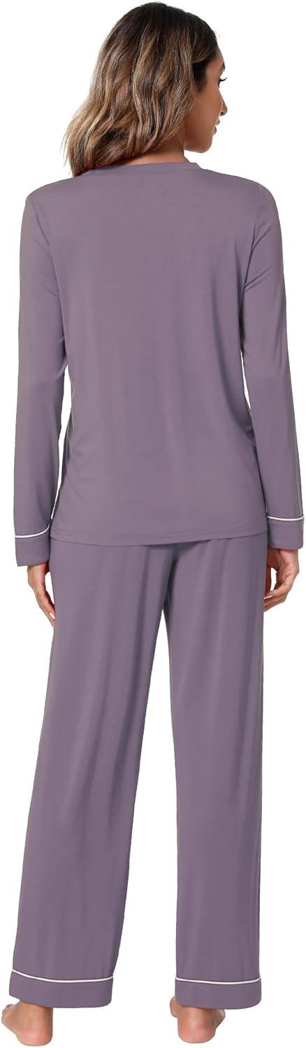 imageWiWi Womens Viscose from Bamboo Pajamas Set Soft Long Sleeve Tops and Pants Sleepwear Lightweight Pj Loungewear SXXLBviolet