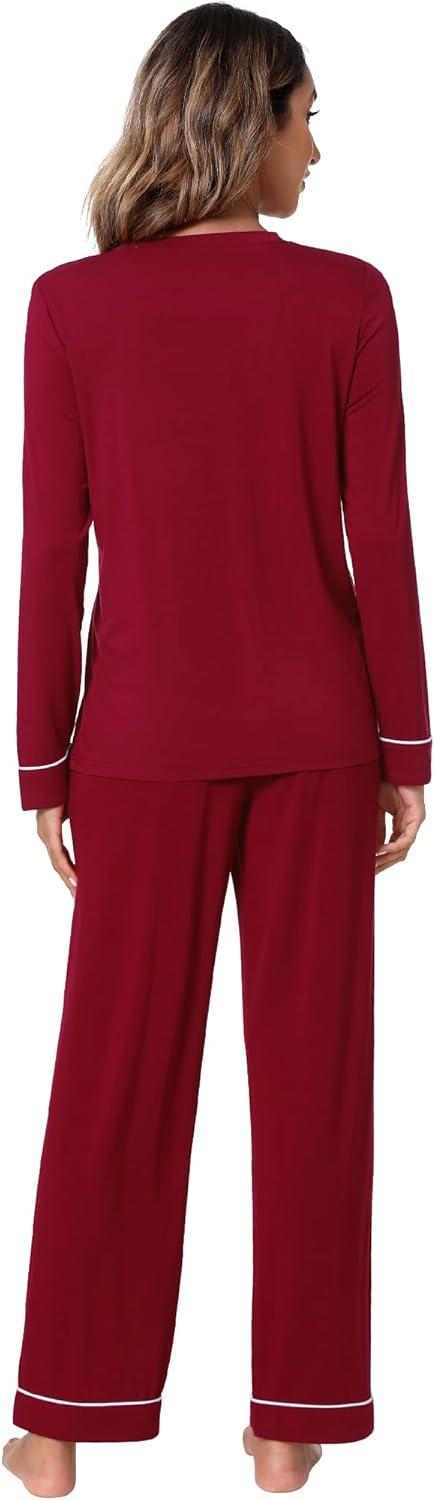 imageWiWi Womens Viscose from Bamboo Pajamas Set Soft Long Sleeve Tops and Pants Sleepwear Lightweight Pj Loungewear SXXLBwine Red