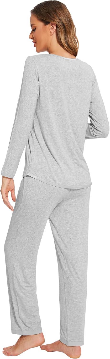imageWiWi Womens Viscose from Bamboo Pajamas Set Soft Long Sleeve Tops and Pants Sleepwear Lightweight Pj Loungewear SXXLCash Grey