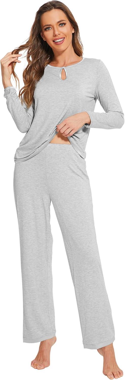 imageWiWi Womens Viscose from Bamboo Pajamas Set Soft Long Sleeve Tops and Pants Sleepwear Lightweight Pj Loungewear SXXLCash Grey