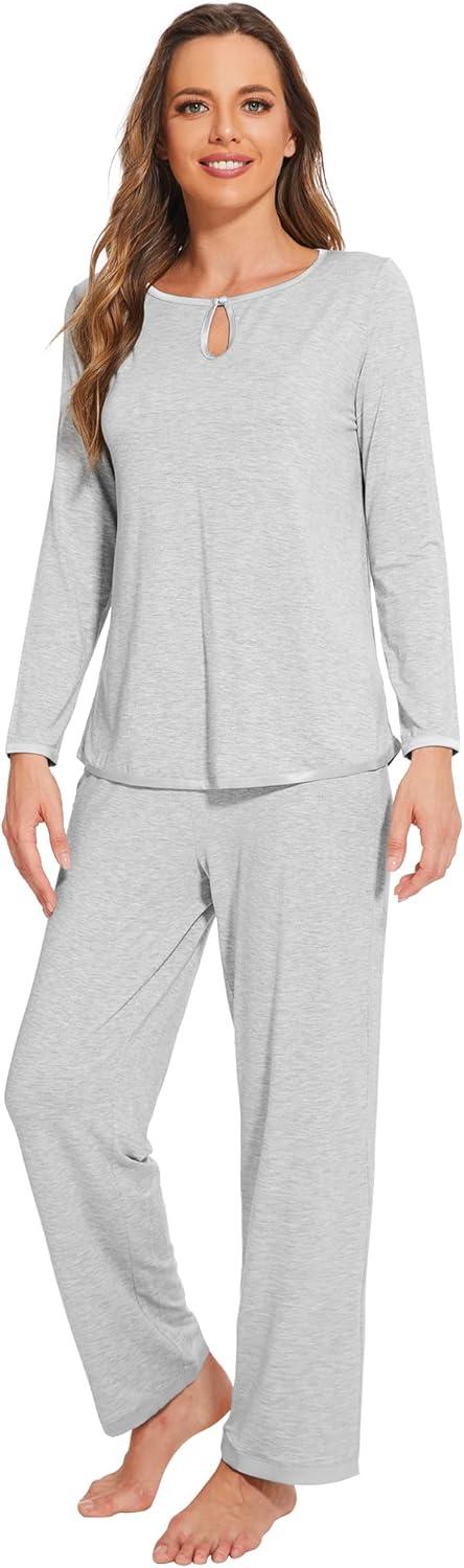 imageWiWi Womens Viscose from Bamboo Pajamas Set Soft Long Sleeve Tops and Pants Sleepwear Lightweight Pj Loungewear SXXLCash Grey