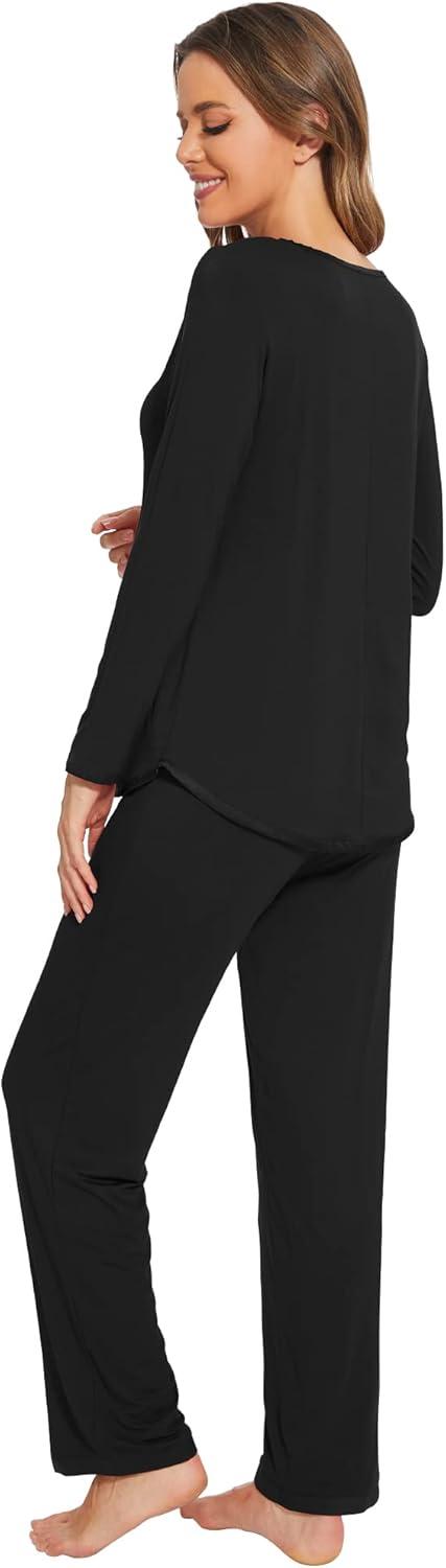 imageWiWi Womens Viscose from Bamboo Pajamas Set Soft Long Sleeve Tops and Pants Sleepwear Lightweight Pj Loungewear SXXLCblack