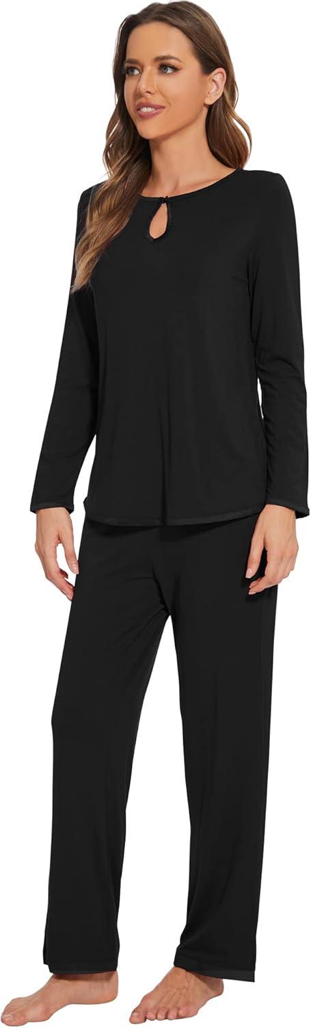 imageWiWi Womens Viscose from Bamboo Pajamas Set Soft Long Sleeve Tops and Pants Sleepwear Lightweight Pj Loungewear SXXLCblack
