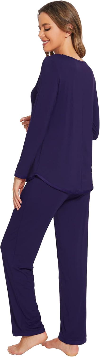 imageWiWi Womens Viscose from Bamboo Pajamas Set Soft Long Sleeve Tops and Pants Sleepwear Lightweight Pj Loungewear SXXLCnavy