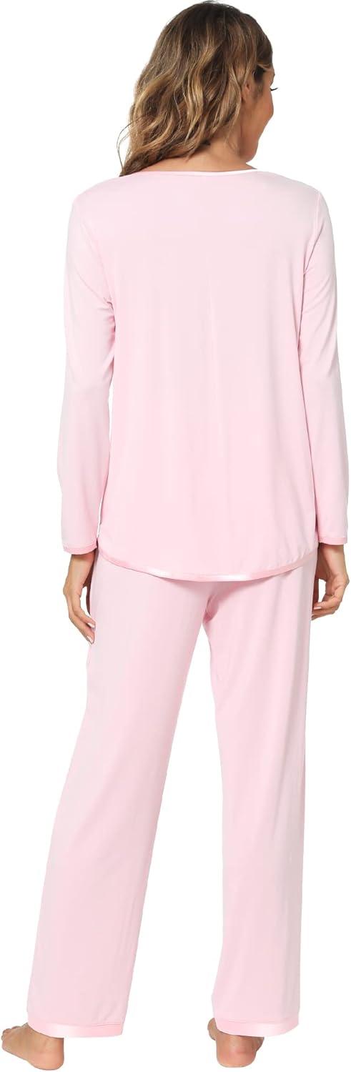 imageWiWi Womens Viscose from Bamboo Pajamas Set Soft Long Sleeve Tops and Pants Sleepwear Lightweight Pj Loungewear SXXLCpink