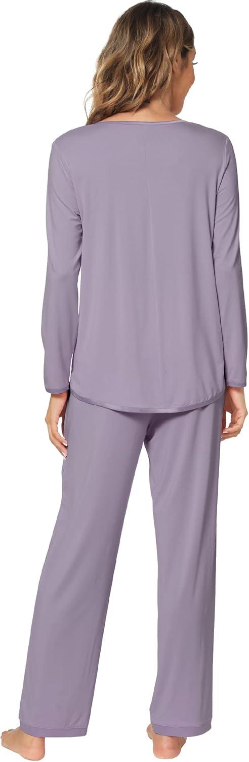 imageWiWi Womens Viscose from Bamboo Pajamas Set Soft Long Sleeve Tops and Pants Sleepwear Lightweight Pj Loungewear SXXLCviolet