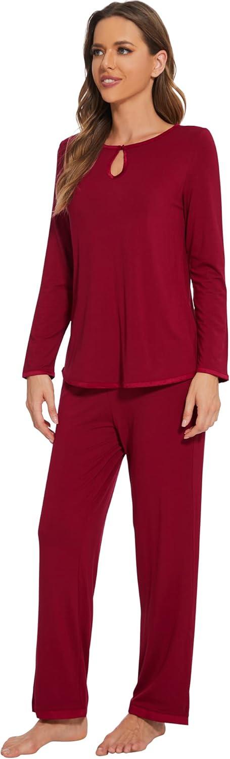 imageWiWi Womens Viscose from Bamboo Pajamas Set Soft Long Sleeve Tops and Pants Sleepwear Lightweight Pj Loungewear SXXLCwine Red