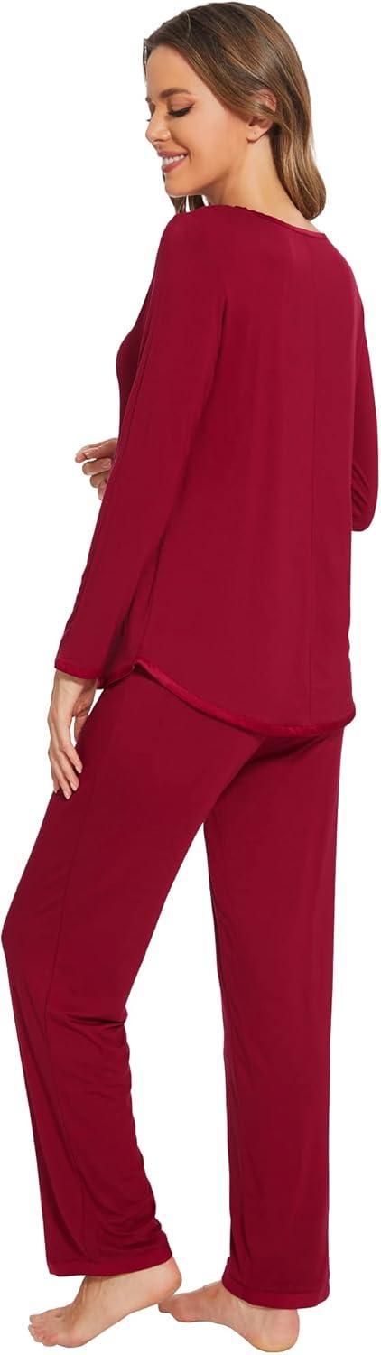 imageWiWi Womens Viscose from Bamboo Pajamas Set Soft Long Sleeve Tops and Pants Sleepwear Lightweight Pj Loungewear SXXLCwine Red