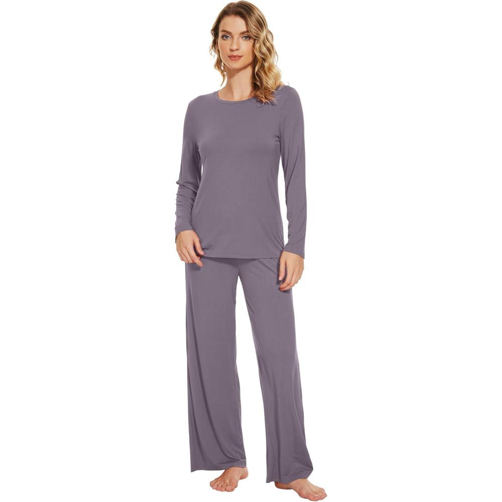 imageWiWi Bamboo Viscose Pajama Set for Women Soft Long Sleeve Top with Pants Sleepwear 2 Piece Pjs Sets Sleepwear SXXLPurplish Grey