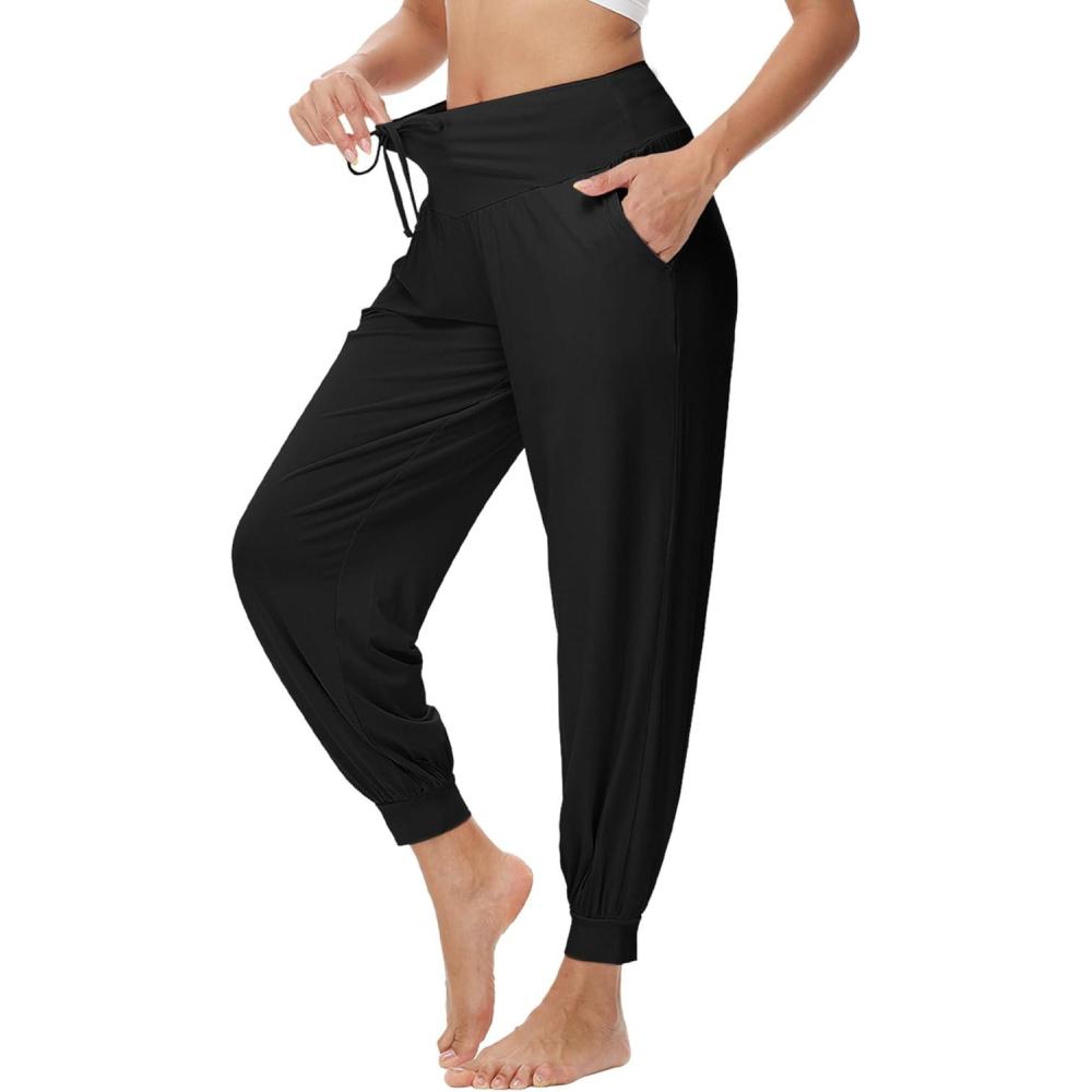 imageWiWi Jogger Pant for Women High Waist Yoga Pants Soft Comfy Viscose from Bamboo Womens Pajama Bottoms SXXLBlack
