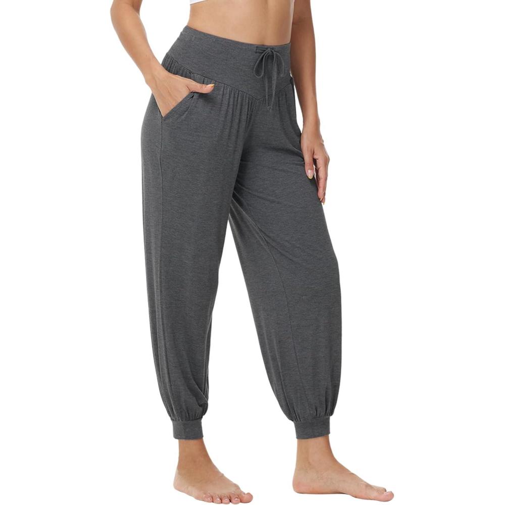 imageWiWi Jogger Pant for Women High Waist Yoga Pants Soft Comfy Viscose from Bamboo Womens Pajama Bottoms SXXLDark Heather Grey