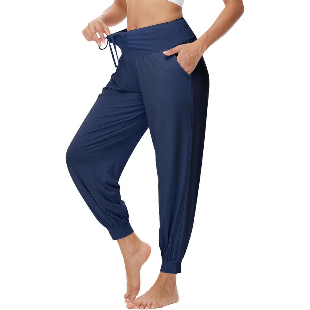 imageWiWi Jogger Pant for Women High Waist Yoga Pants Soft Comfy Viscose from Bamboo Womens Pajama Bottoms SXXLNavy Blue