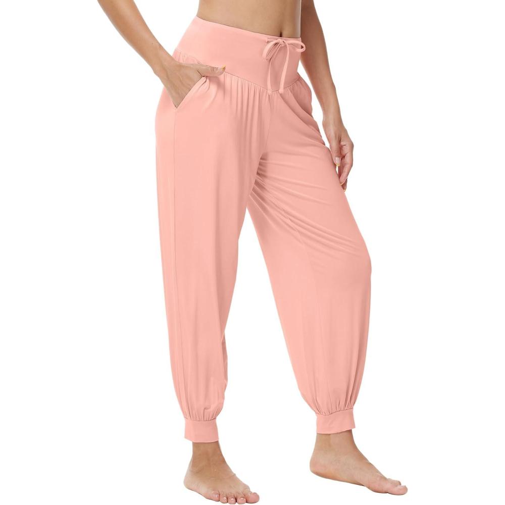 imageWiWi Jogger Pant for Women High Waist Yoga Pants Soft Comfy Viscose from Bamboo Womens Pajama Bottoms SXXLPeach Pink
