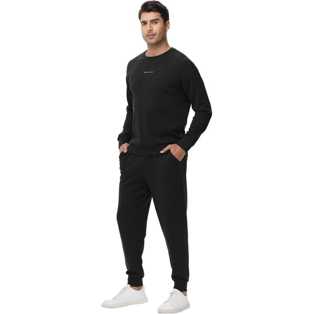 imageWiWi Mens Tracksuit Athletic Sweatsuits Long Sleeve 2 Piece Outfit Running Jogging Casual Loungwear Sport Suit Sets SXXLBlack