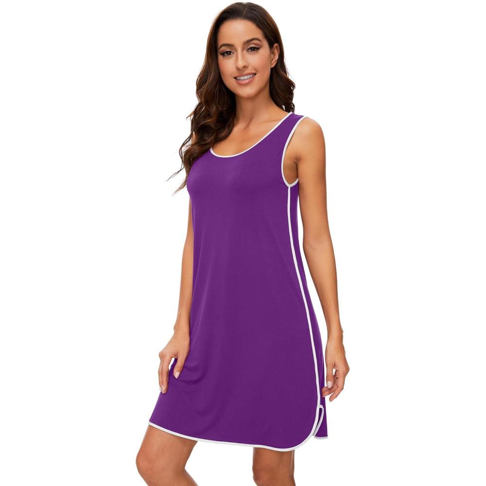 imageWiWi Soft Viscose from Bamboo Sleeveless Nightgowns for Women UNeck Tank Pajamas Gowns Sleep Shirt SXXLPurple