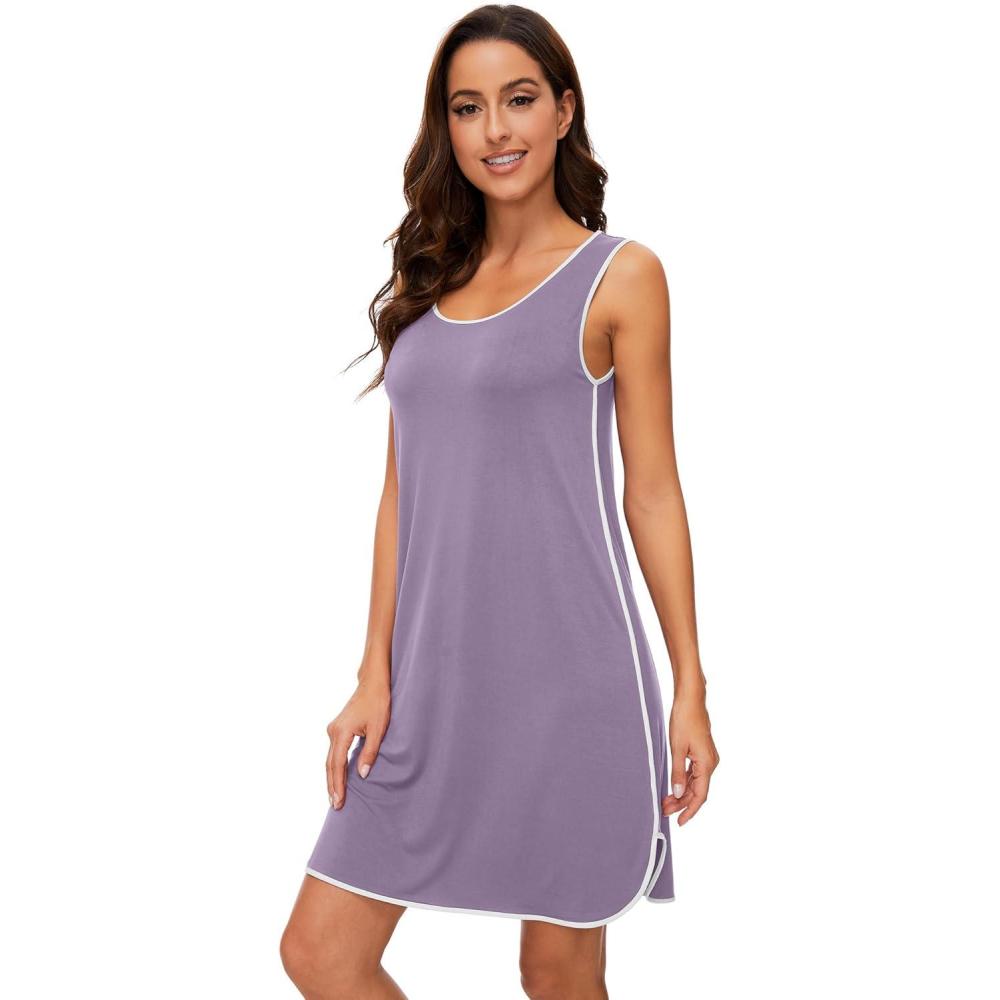 imageWiWi Soft Viscose from Bamboo Sleeveless Nightgowns for Women UNeck Tank Pajamas Gowns Sleep Shirt SXXLViolet