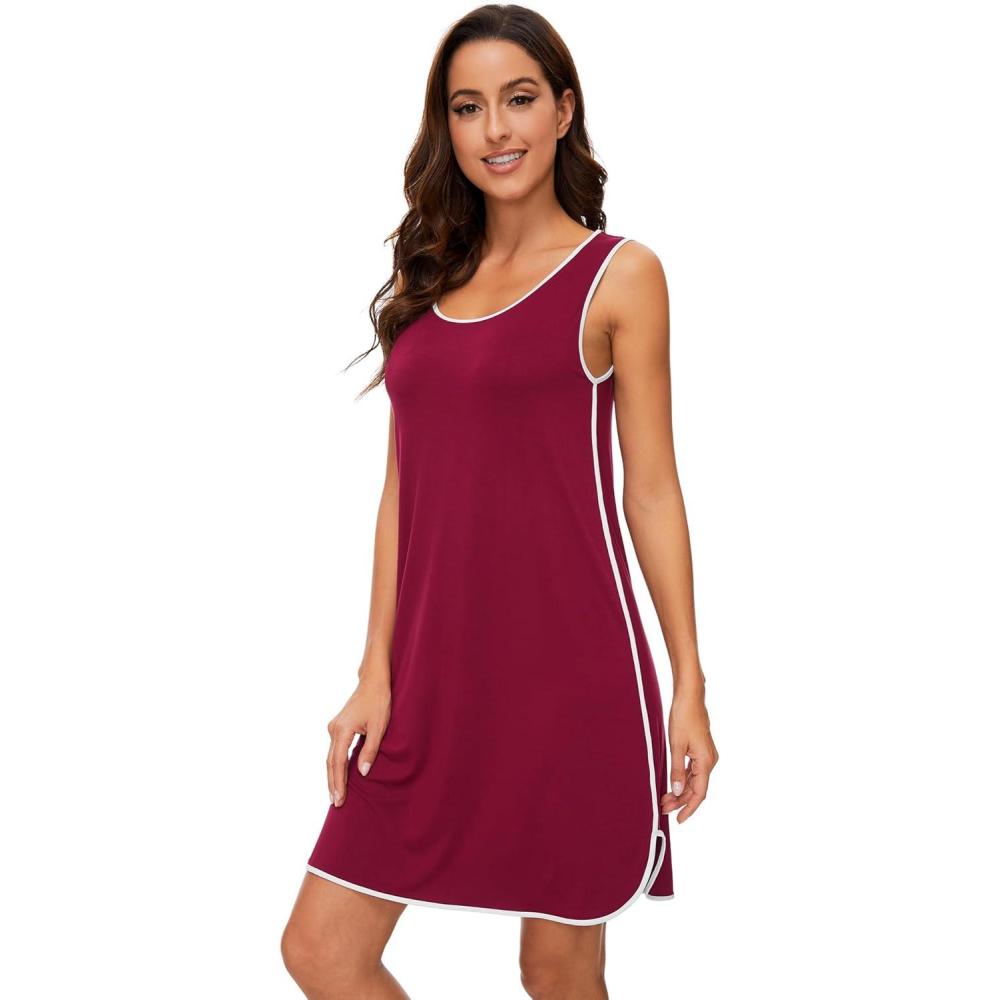 imageWiWi Soft Viscose from Bamboo Sleeveless Nightgowns for Women UNeck Tank Pajamas Gowns Sleep Shirt SXXLWine
