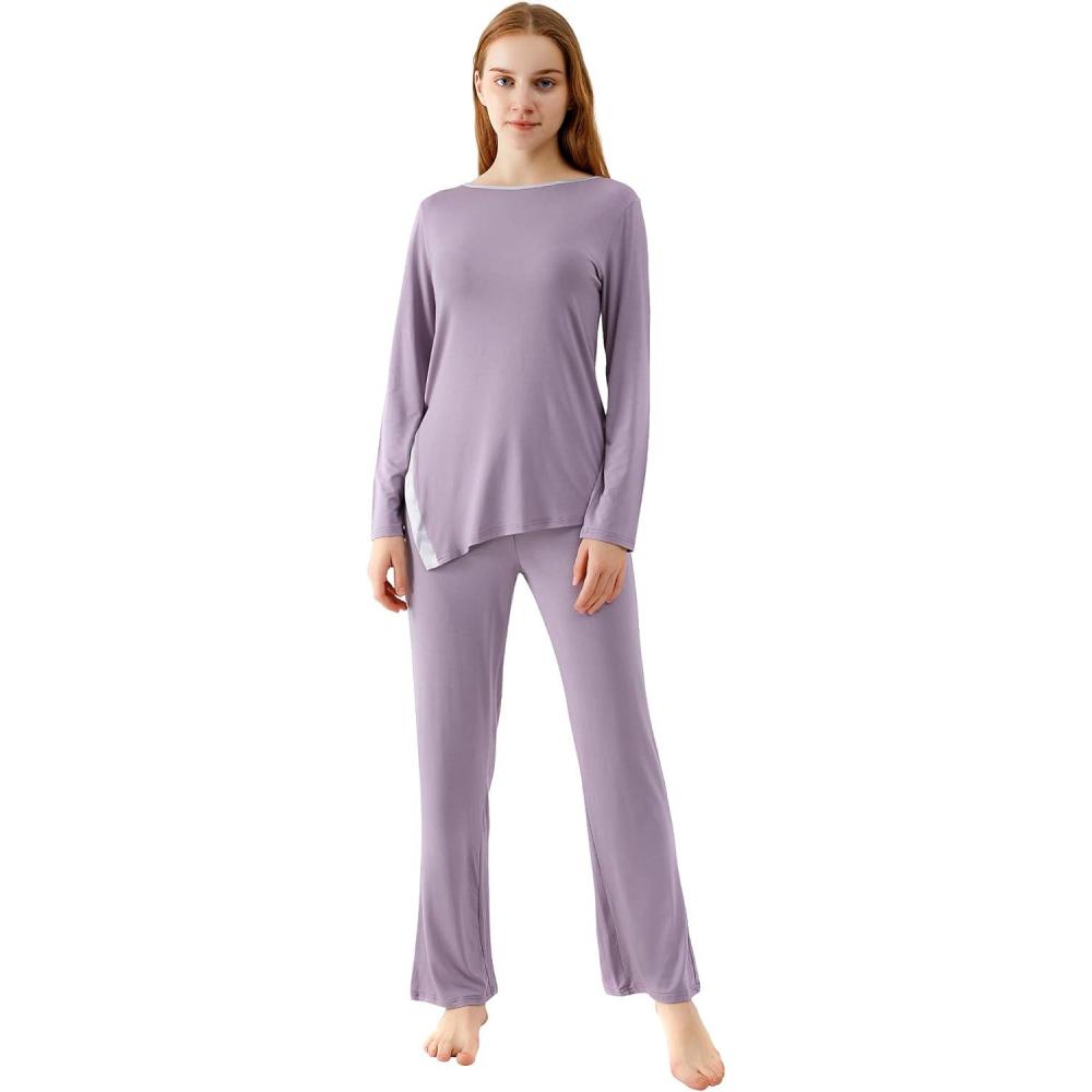 imageWiWi Viscose from Bamboo Pajamas Set for Women Soft Long Sleeve Pj Sleepwear Knit Jammies Pants Lounge Sets Loungewear SXXLAviolet