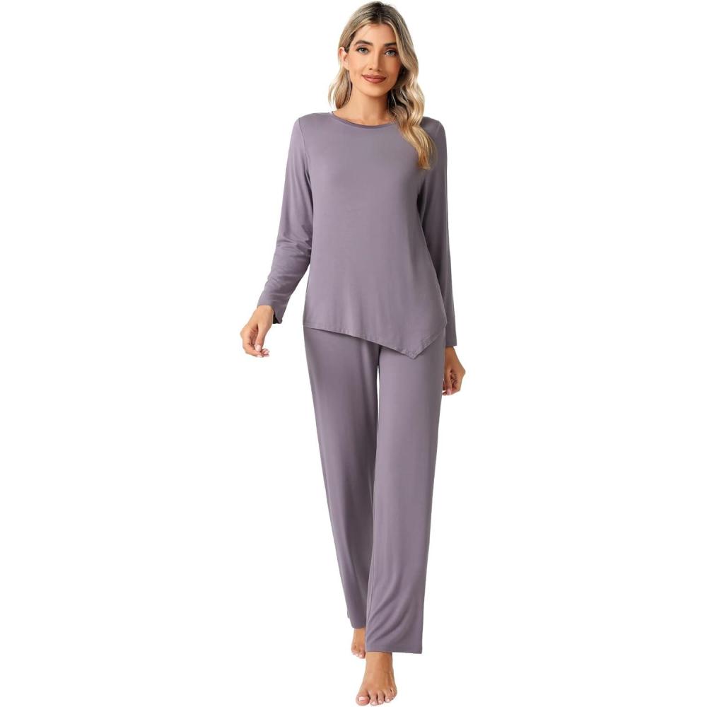 imageWiWi Viscose from Bamboo Pajamas Set for Women Soft Long Sleeve Pj Sleepwear Knit Jammies Pants Lounge Sets Loungewear SXXLBviolet