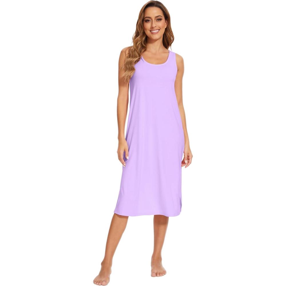 imageWiWi Viscose from Bamboo Tank Nightgown for Women UNeck Summer Sleeveless Sleep Shirts SXXLAlight Purple