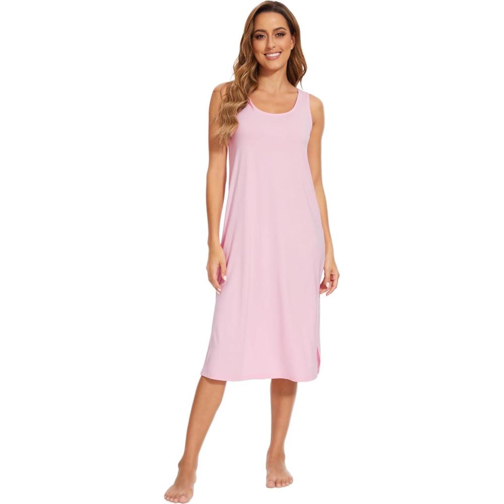 imageWiWi Viscose from Bamboo Tank Nightgown for Women UNeck Summer Sleeveless Sleep Shirts SXXLApink