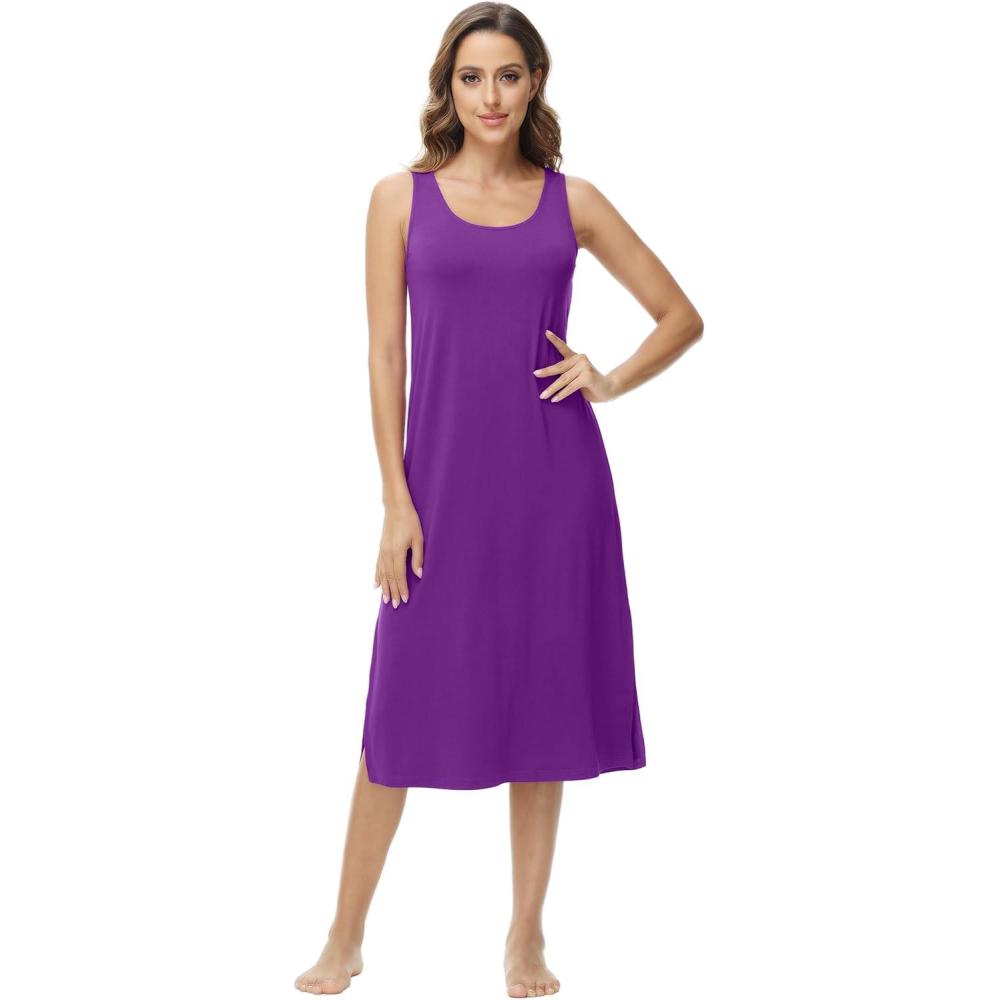 imageWiWi Viscose from Bamboo Tank Nightgown for Women UNeck Summer Sleeveless Sleep Shirts SXXLApurple