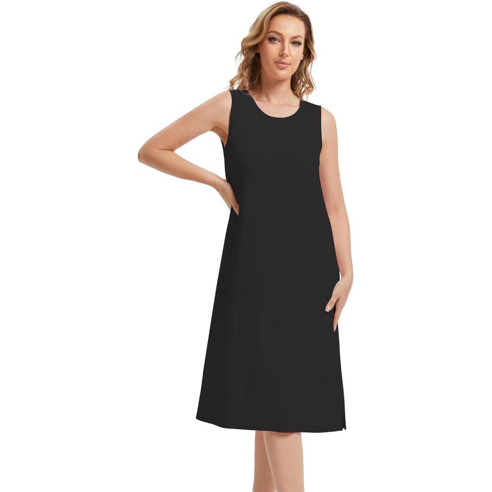 imageWiWi Viscose from Bamboo Tank Nightgown for Women UNeck Summer Sleeveless Sleep Shirts SXXLBblack