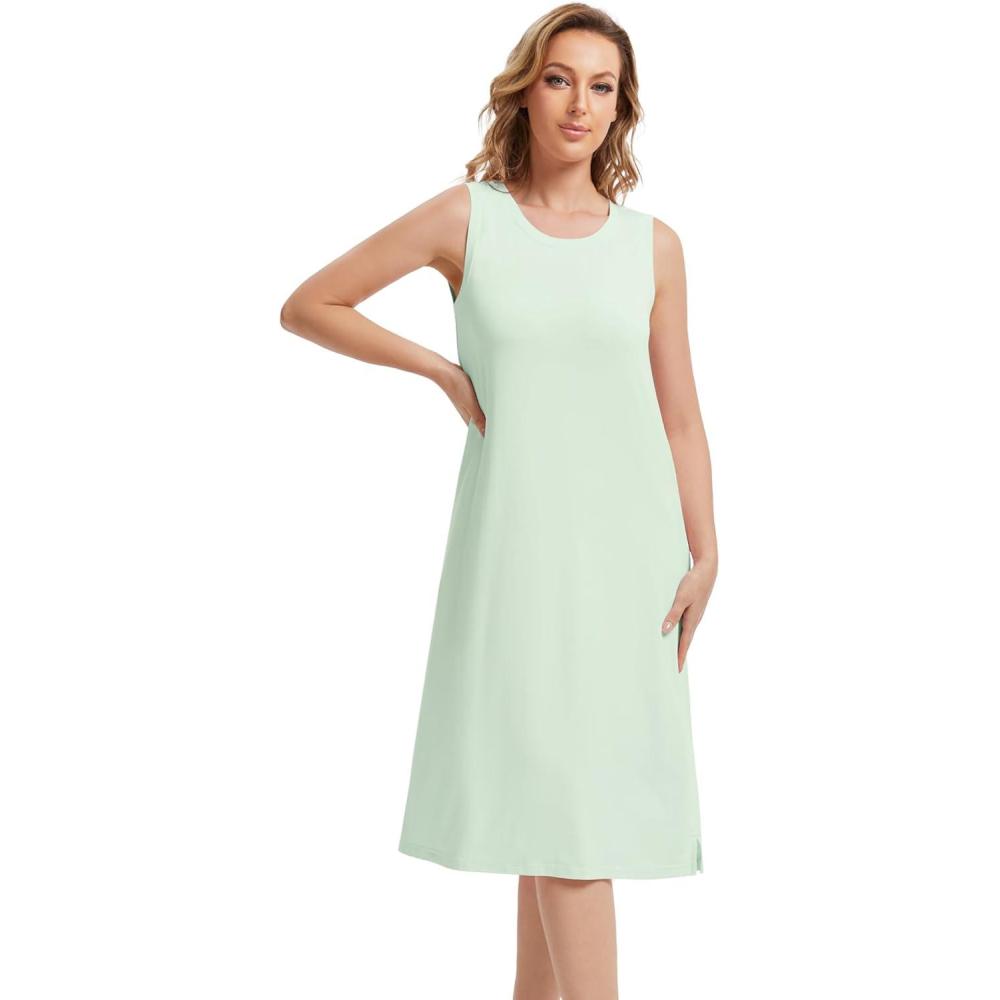 imageWiWi Viscose from Bamboo Tank Nightgown for Women UNeck Summer Sleeveless Sleep Shirts SXXLBsage Green