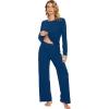 imageWiWi Bamboo Viscose Pajama Set for Women Soft Long Sleeve Top with Pants Sleepwear 2 Piece Pjs Sets Sleepwear SXXLInk Blue