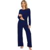 imageWiWi Bamboo Viscose Pajama Set for Women Soft Long Sleeve Top with Pants Sleepwear 2 Piece Pjs Sets Sleepwear SXXLNavy