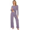 imageWiWi Bamboo Viscose Pajama Set for Women Soft Long Sleeve Top with Pants Sleepwear 2 Piece Pjs Sets Sleepwear SXXLViolet