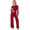 imageWiWi Bamboo Viscose Pajama Set for Women Soft Long Sleeve Top with Pants Sleepwear 2 Piece Pjs Sets Sleepwear SXXLWine Red