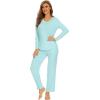 imageWiWi Pajamas for Women Long Sleeve Sleepwear with Pants Set Soft Casual Pj Warm Lounge Sets SXXLAaqua